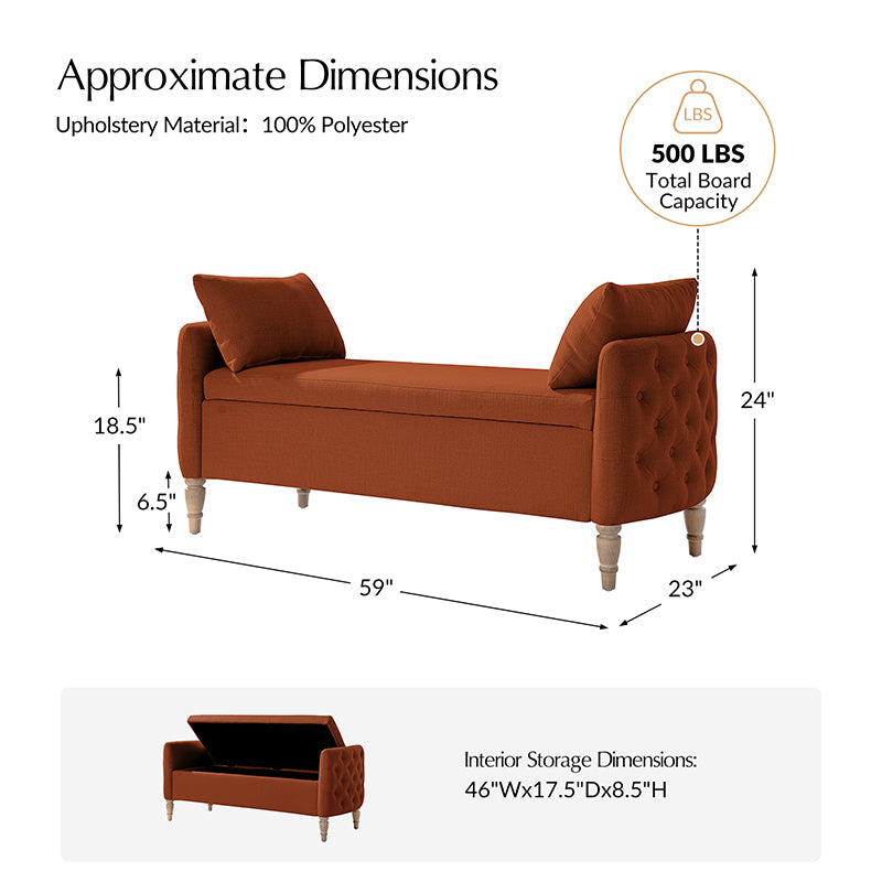 Octavia Upholstered Storage Bench with Turned Wood Legs