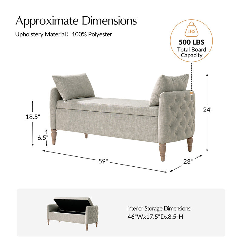 Octavia Upholstered Storage Bench with Turned Wood Legs