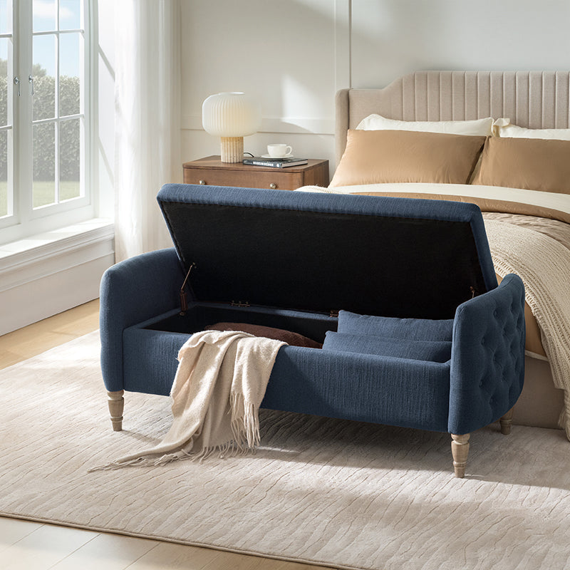 Octavia Upholstered Storage Bench with Turned Wood Legs