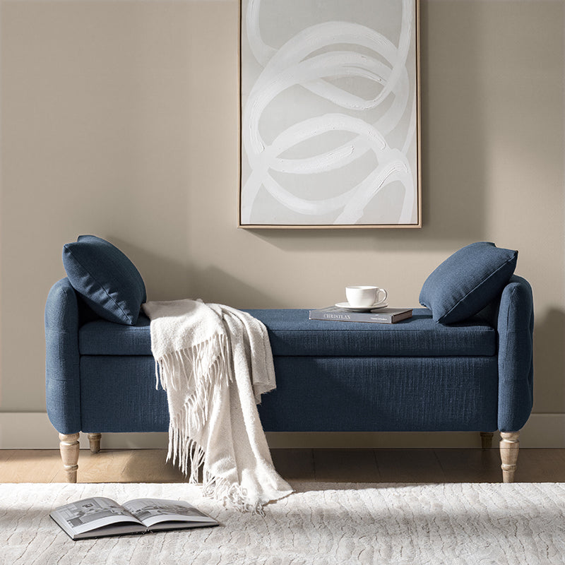 Octavia Upholstered Storage Bench with Turned Wood Legs