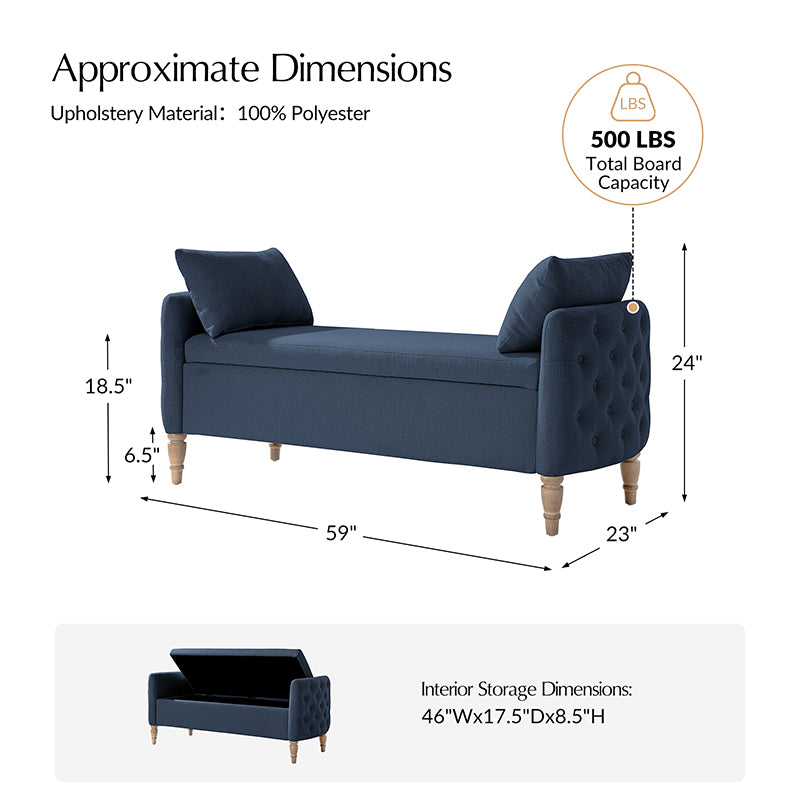 Octavia Upholstered Storage Bench with Turned Wood Legs