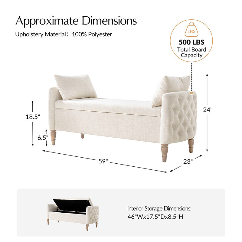 Octavia Upholstered Storage Bench with Turned Wood Legs