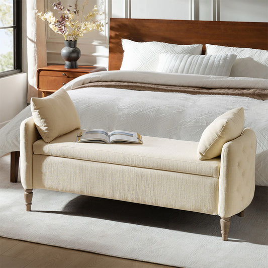 Octavia Upholstered Storage Bench with Turned Wood Legs