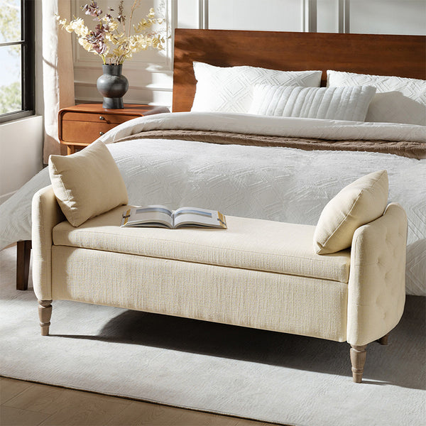 Octavia Upholstered Storage Bench with Turned Wood Legs