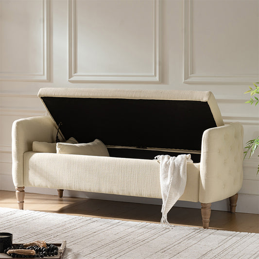 Octavia Upholstered Storage Bench with Turned Wood Legs