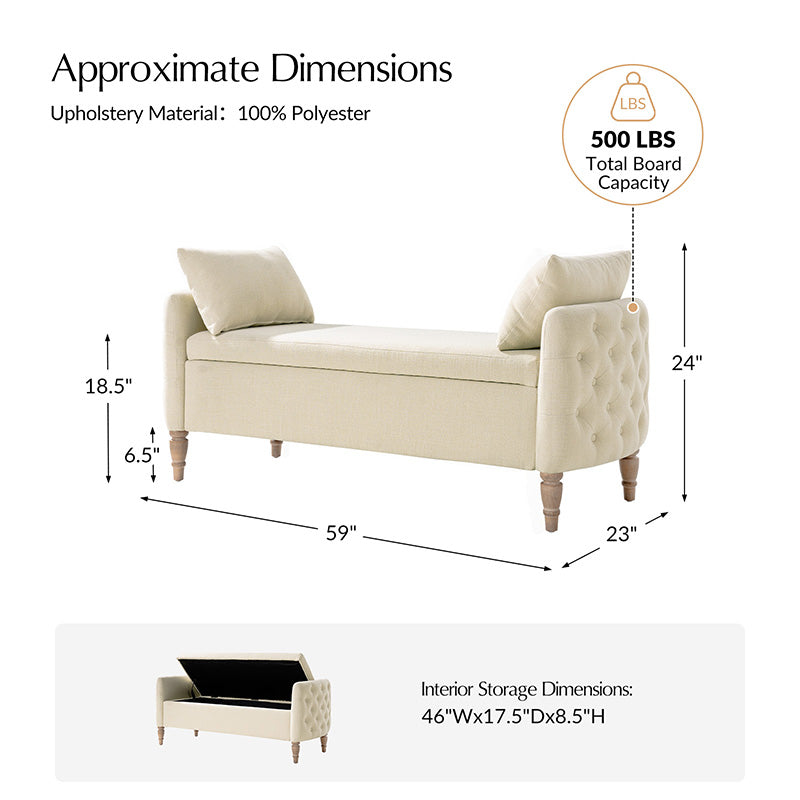 Octavia Upholstered Storage Bench with Turned Wood Legs