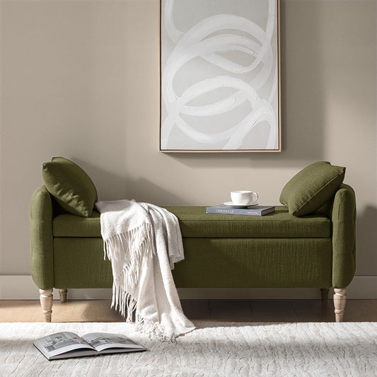 Octavia Upholstered Storage Bench with Turned Wood Legs