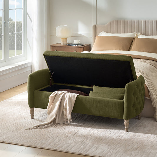 Octavia Upholstered Storage Bench with Turned Wood Legs