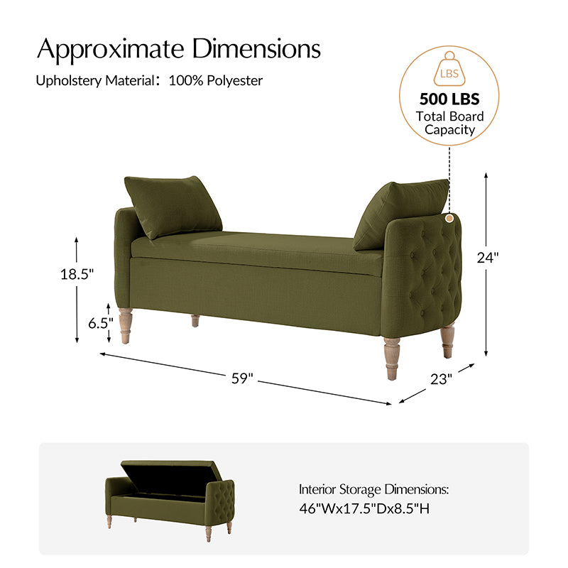 Octavia Upholstered Storage Bench with Turned Wood Legs