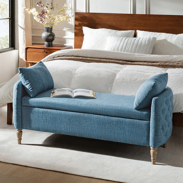 Octavia Upholstered Storage Bench with Turned Wood Legs