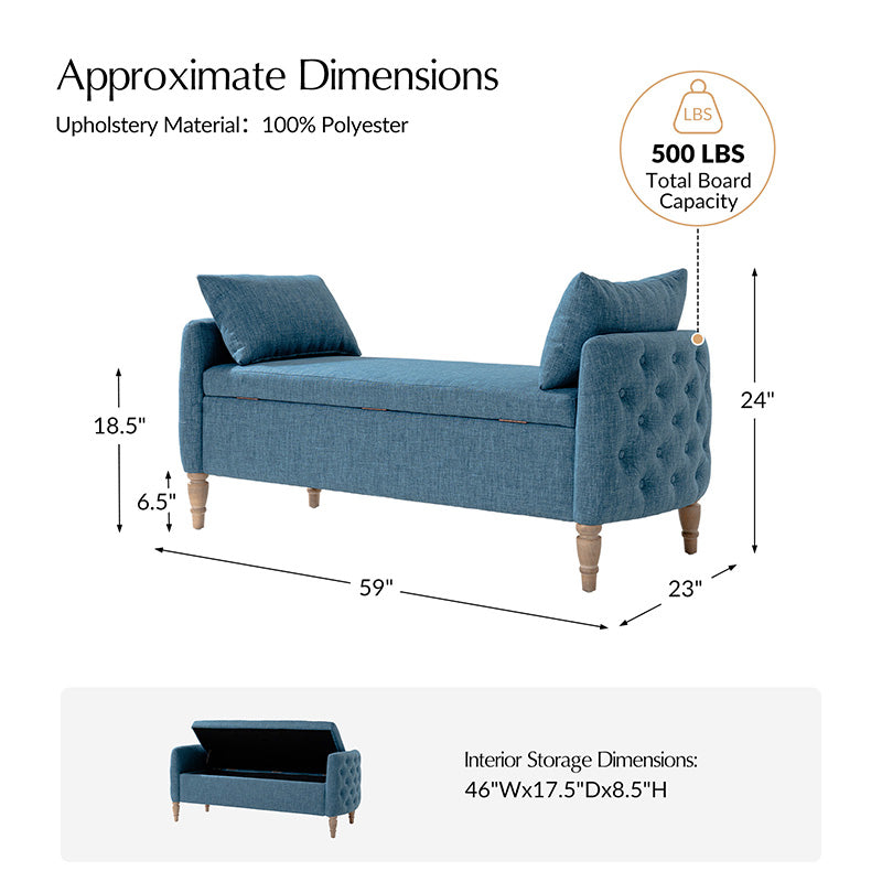 Octavia Upholstered Storage Bench with Turned Wood Legs