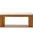 Mid-Century Modern Wood Bench with Open Shoe Storage Shelf