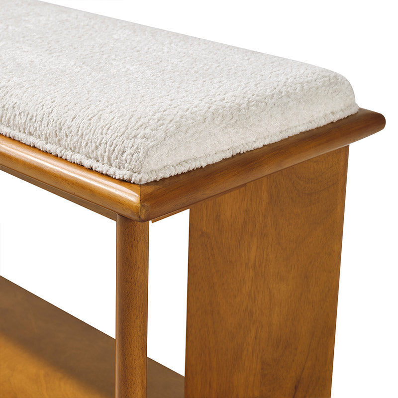 Mid-Century Modern Wood Bench with Open Shoe Storage Shelf