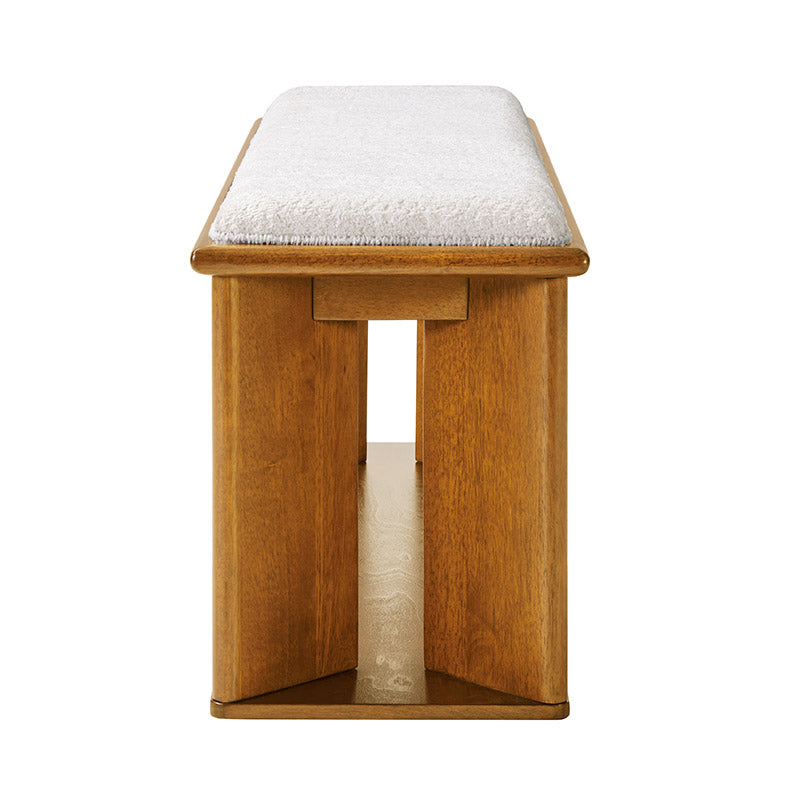 Mid-Century Modern Wood Bench with Open Shoe Storage Shelf