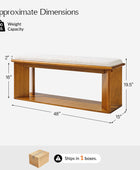 Mid-Century Modern Wood Bench with Open Shoe Storage Shelf