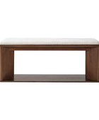 Mid-Century Modern Wood Bench with Open Shoe Storage Shelf