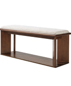 Mid-Century Modern Wood Bench with Open Shoe Storage Shelf