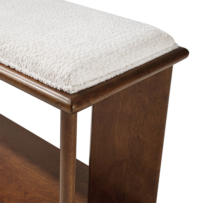 Mid-Century Modern Wood Bench with Open Shoe Storage Shelf