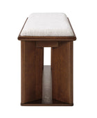 Mid-Century Modern Wood Bench with Open Shoe Storage Shelf