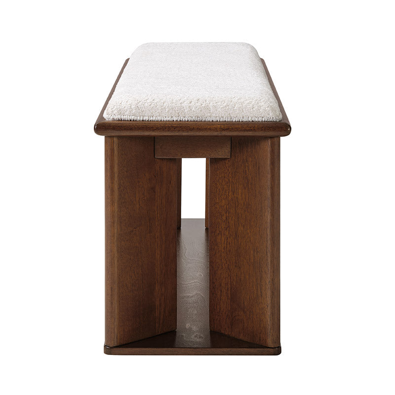 Mid-Century Modern Wood Bench with Open Shoe Storage Shelf