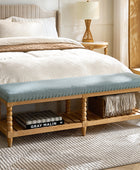 Felipa Farmhouse Rustic Wood Bench with Upholstered Seat and Storage Shelf