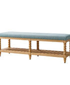 Felipa Farmhouse Rustic Wood Bench with Upholstered Seat and Storage Shelf
