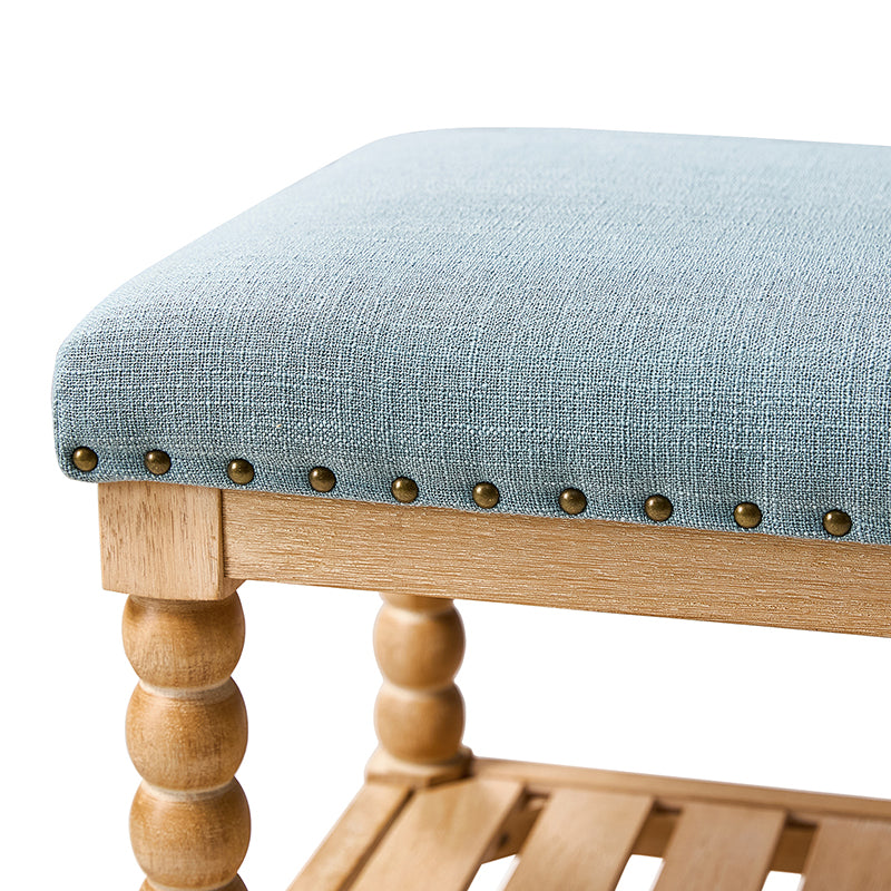 Felipa Farmhouse Rustic Wood Bench with Upholstered Seat and Storage Shelf