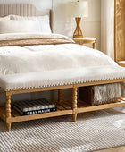 Felipa Farmhouse Rustic Wood Bench with Upholstered Seat and Storage Shelf