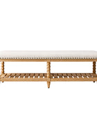 Felipa Farmhouse Rustic Wood Bench with Upholstered Seat and Storage Shelf