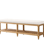 Felipa Farmhouse Rustic Wood Bench with Upholstered Seat and Storage Shelf