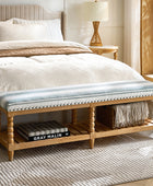 Felipa Farmhouse Rustic Wood Bench with Upholstered Seat and Storage Shelf