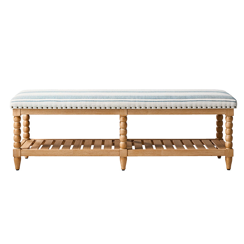 Felipa Farmhouse Rustic Wood Bench with Upholstered Seat and Storage Shelf
