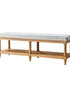 Felipa Farmhouse Rustic Wood Bench with Upholstered Seat and Storage Shelf