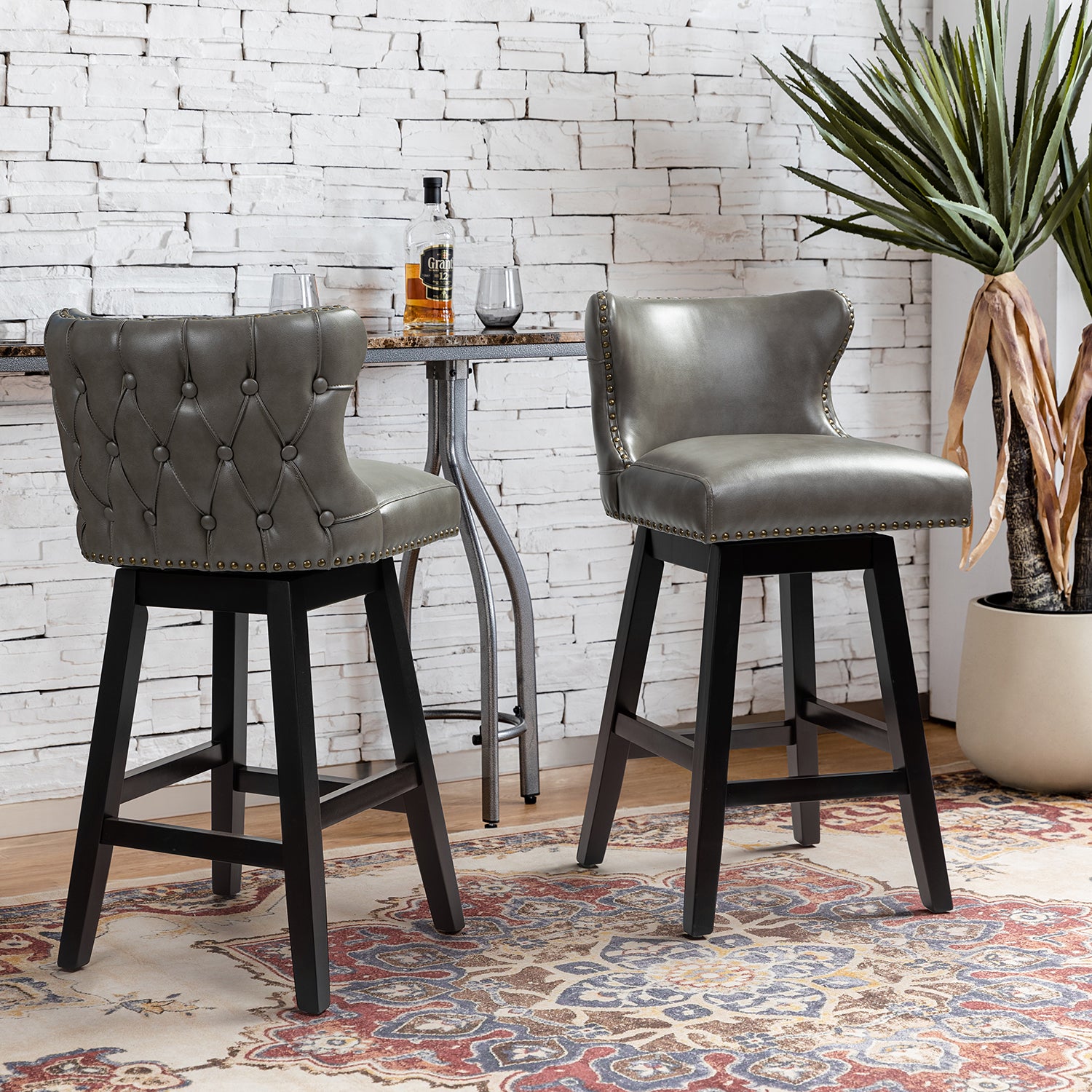 Tufted leather swivel store bar stools