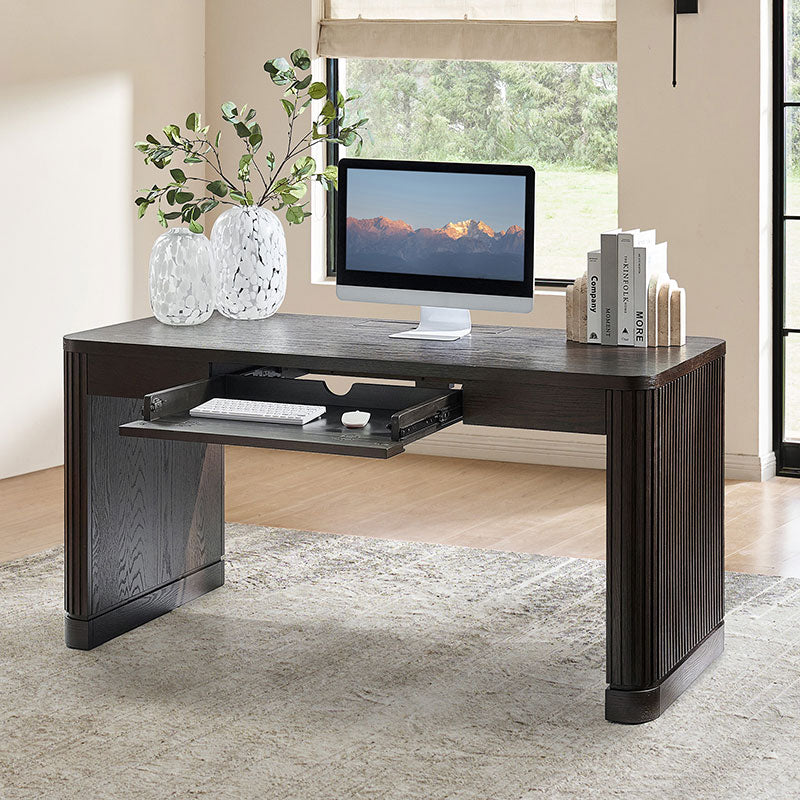 Modern Desk with Power Outlets and Fluted Wood Legs