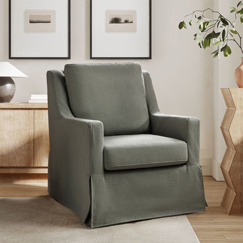 Stanley Glider Slipcovered Swivel Chair with Slope Arm