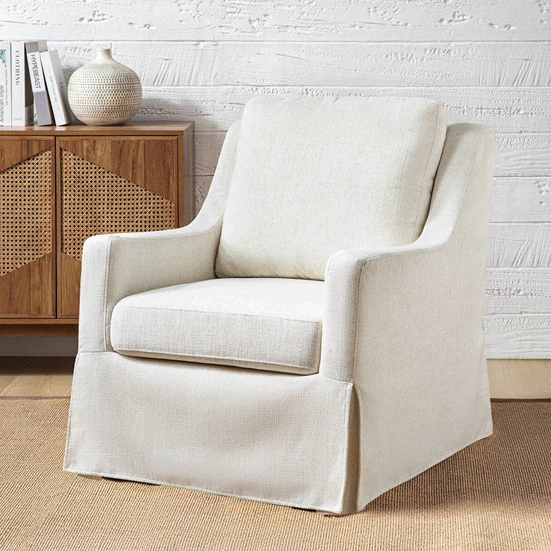 Stanley Glider Slipcovered Swivel Chair with Slope Arm