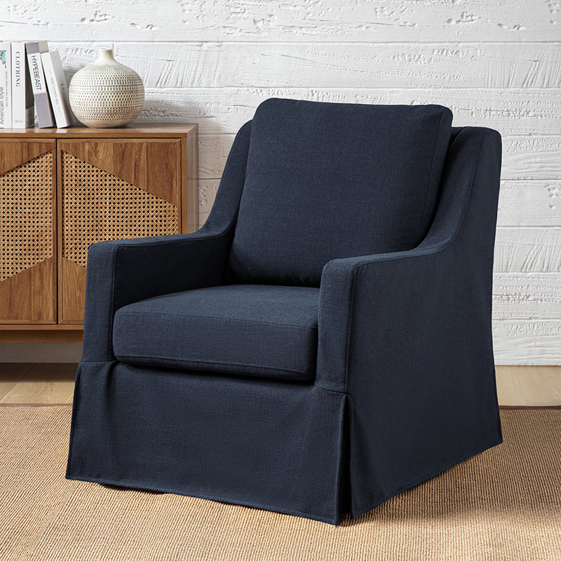 Stanley Glider Slipcovered Swivel Chair with Slope Arm