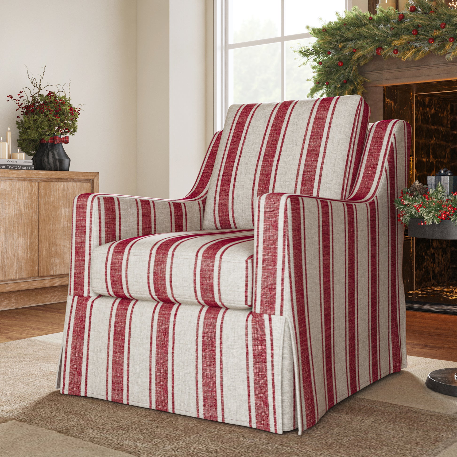 Stanley Glider Slipcovered Swivel Chair with Slope Arm (Tailored Fabric Services)