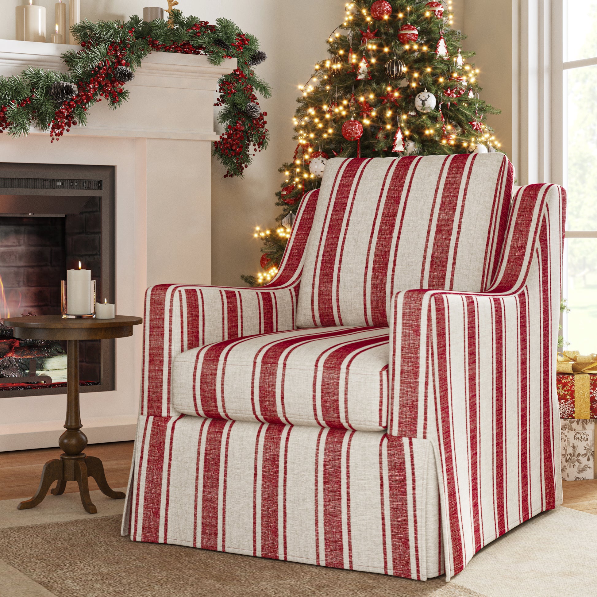 Stanley Glider Slipcovered Swivel Chair with Slope Arm (Tailored Fabric Services)