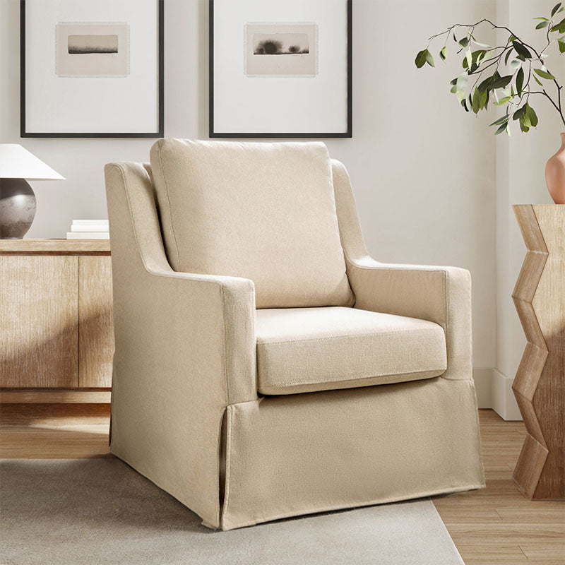 Stanley Glider Slipcovered Swivel Chair with Slope Arm