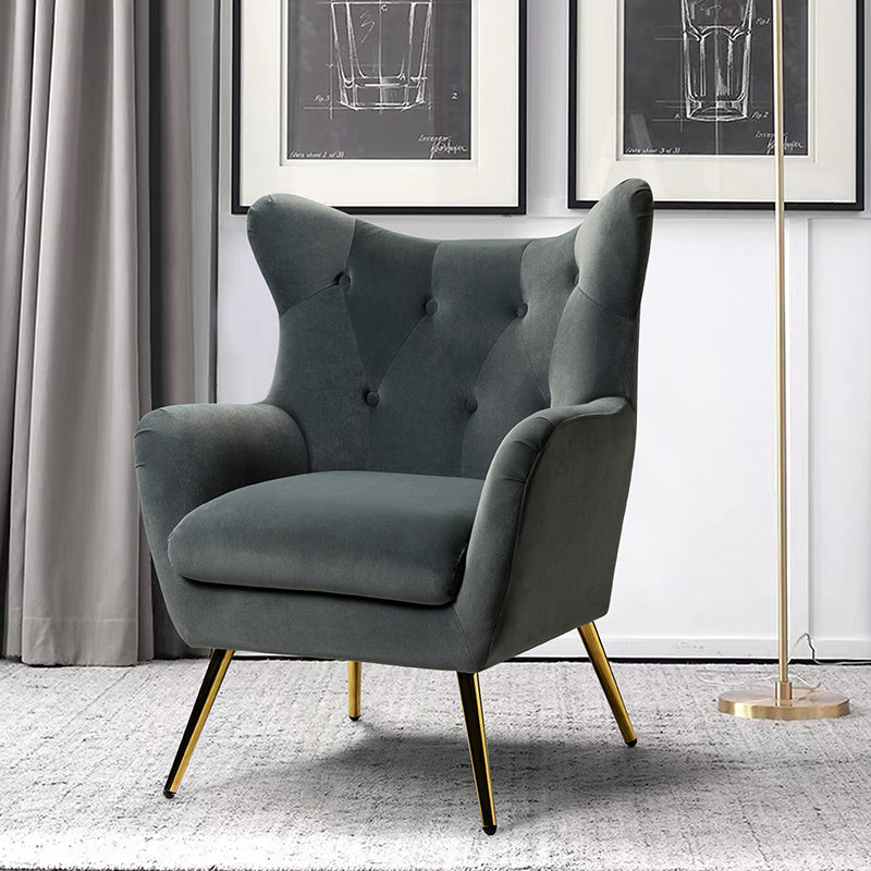 Grey velvet armchair and footstool hot sale