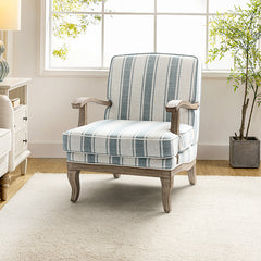 Randolph Romantic Upholstered Stripes Armchair with Solid Wood Armrests
