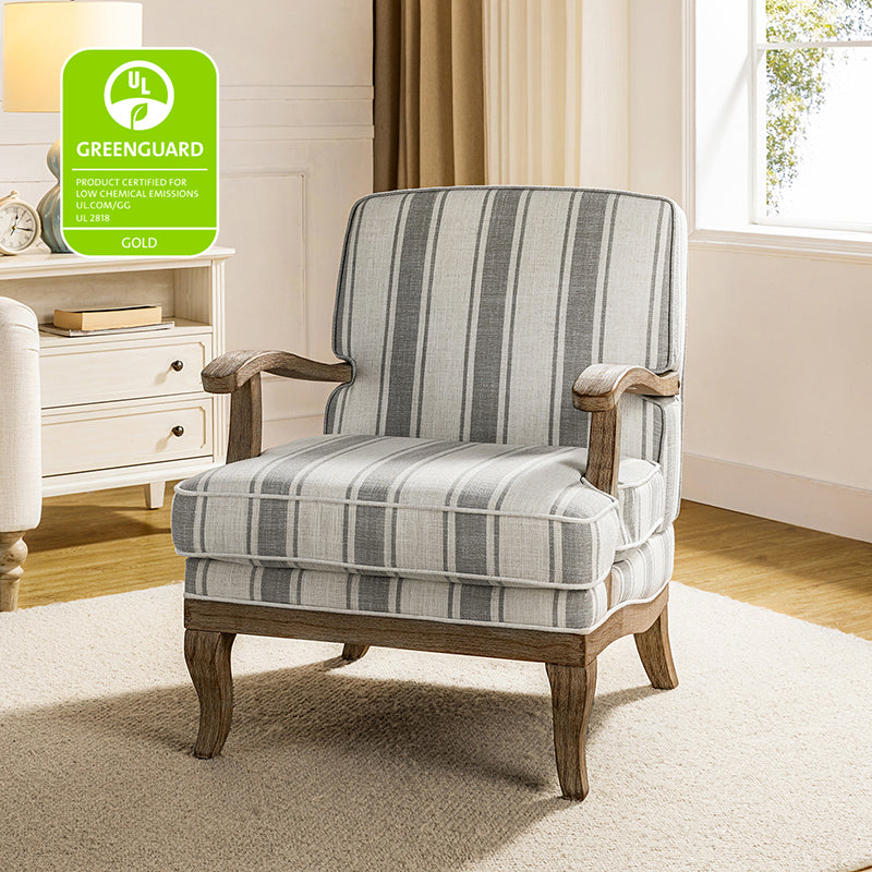 Randolph Romantic Upholstered Stripes Armchair with Solid Wood Armrests