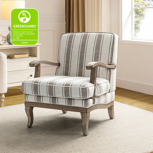 Randolph Romantic Upholstered Stripes Armchair with Solid Wood Armrests