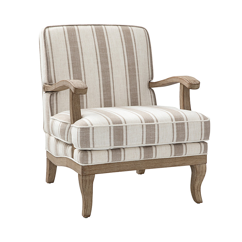 Randolph Romantic Upholstered Stripes Armchair with Solid Wood Armrests