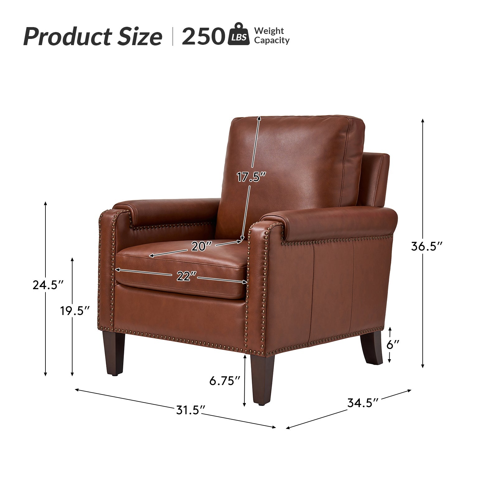 Nathaniel Transitional Style Genuine Leather Armchair