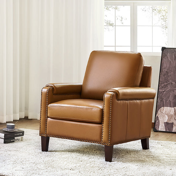 Nathaniel Transitional Style Genuine Leather Armchair