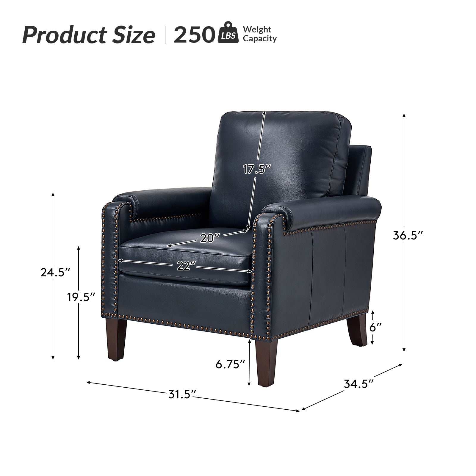 Nathaniel Transitional Style Genuine Leather Armchair