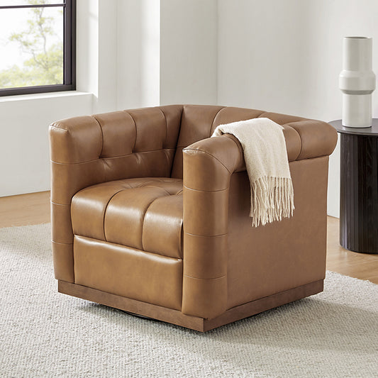 Feodor Genuine Leather Mid-Century Modern Style Swivel Chair